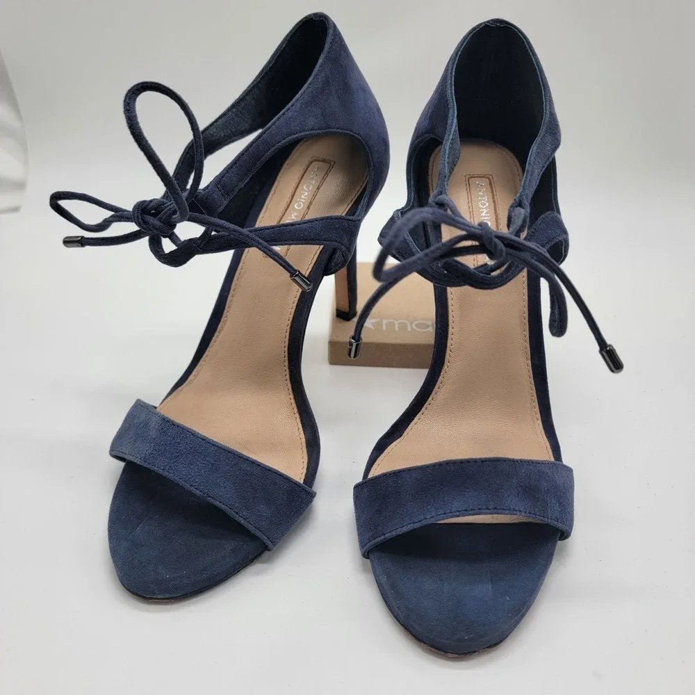 Antonio Melani Navy Blue Suede Sandals Women's Sz 6.5 Leather Sole Sexy Heels